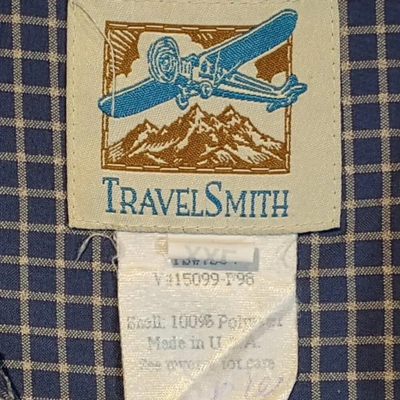 Travel Smith Men's Blue & White Plaid Long Sleeve Button Up Shirt in Size XXL - Picture 3 of 14